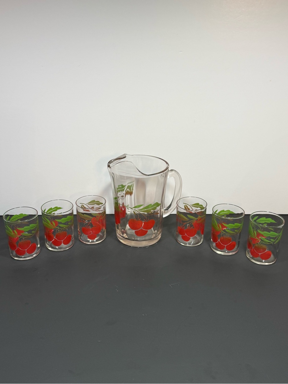 Vintage Libbey Cherries Swanky Swigs Juice 6 Glasses and Pitcher
